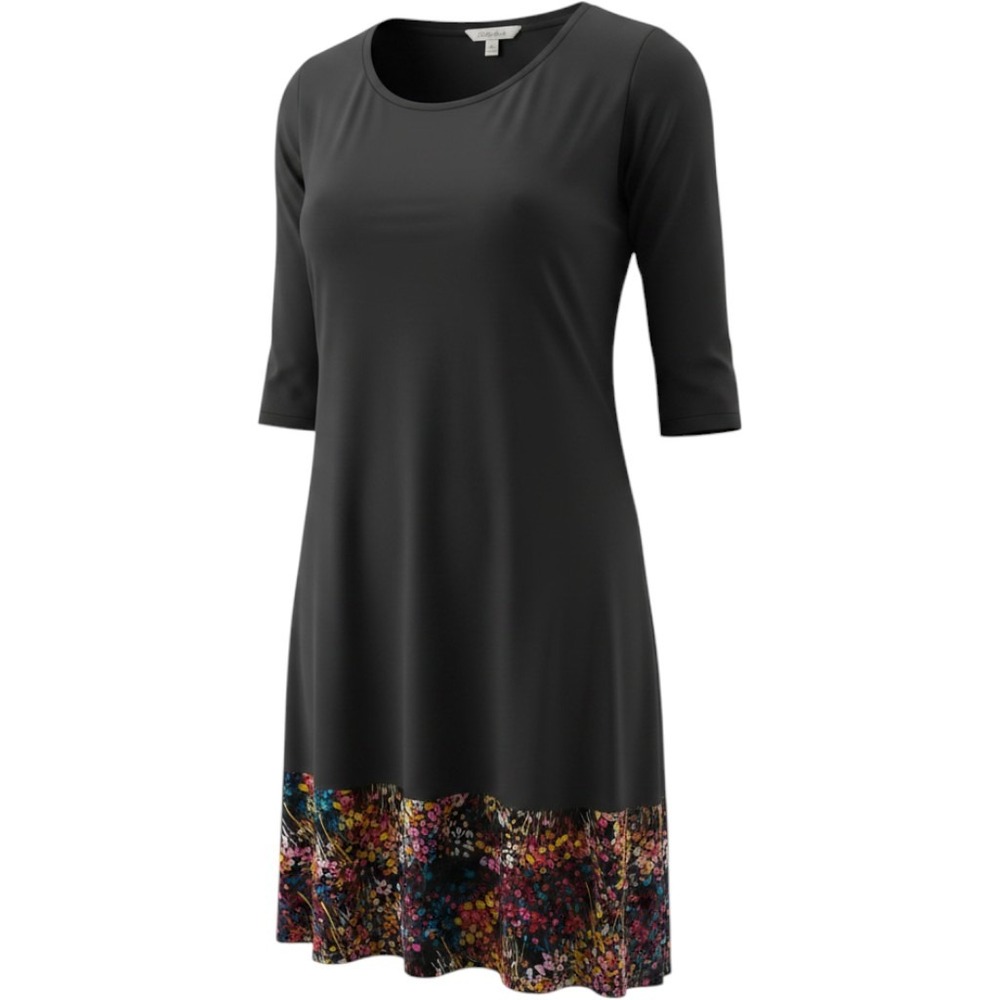The Pioneer Woman Dress Womens Large Black Excellent Floral Border 3/4 Sleeve